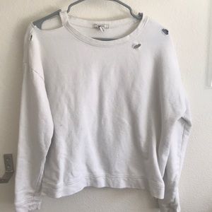 Distressed White Cropped Sweater